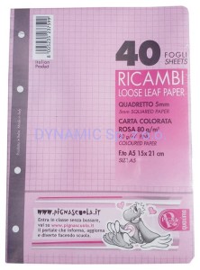 Wkład do segregatora A5 różowy 50 kartek. 